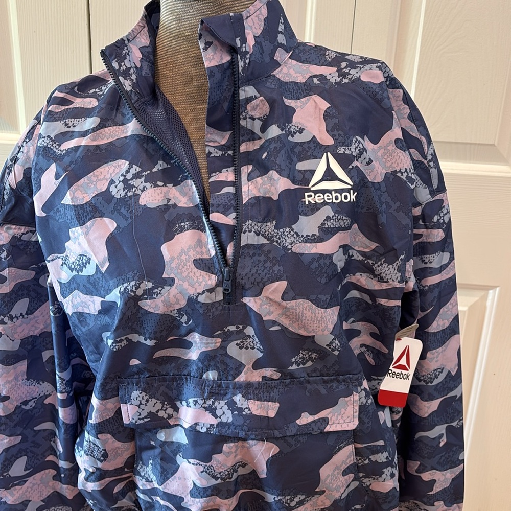 Reebok lightweight blue indigo mesh lined 3/4 elastic waist pullover Jacket